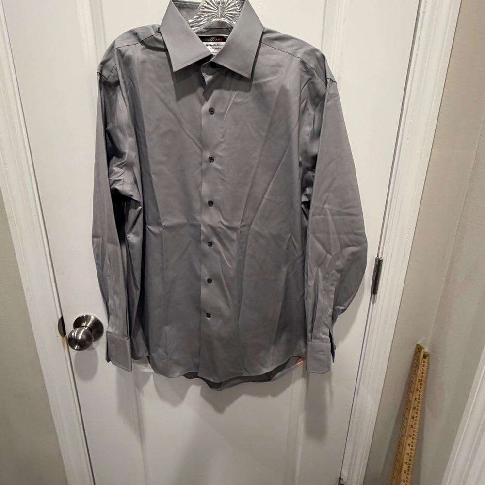 Lorenzo Uomo Mens Dress Shirt Gray Cotton Stretch 16 32-33